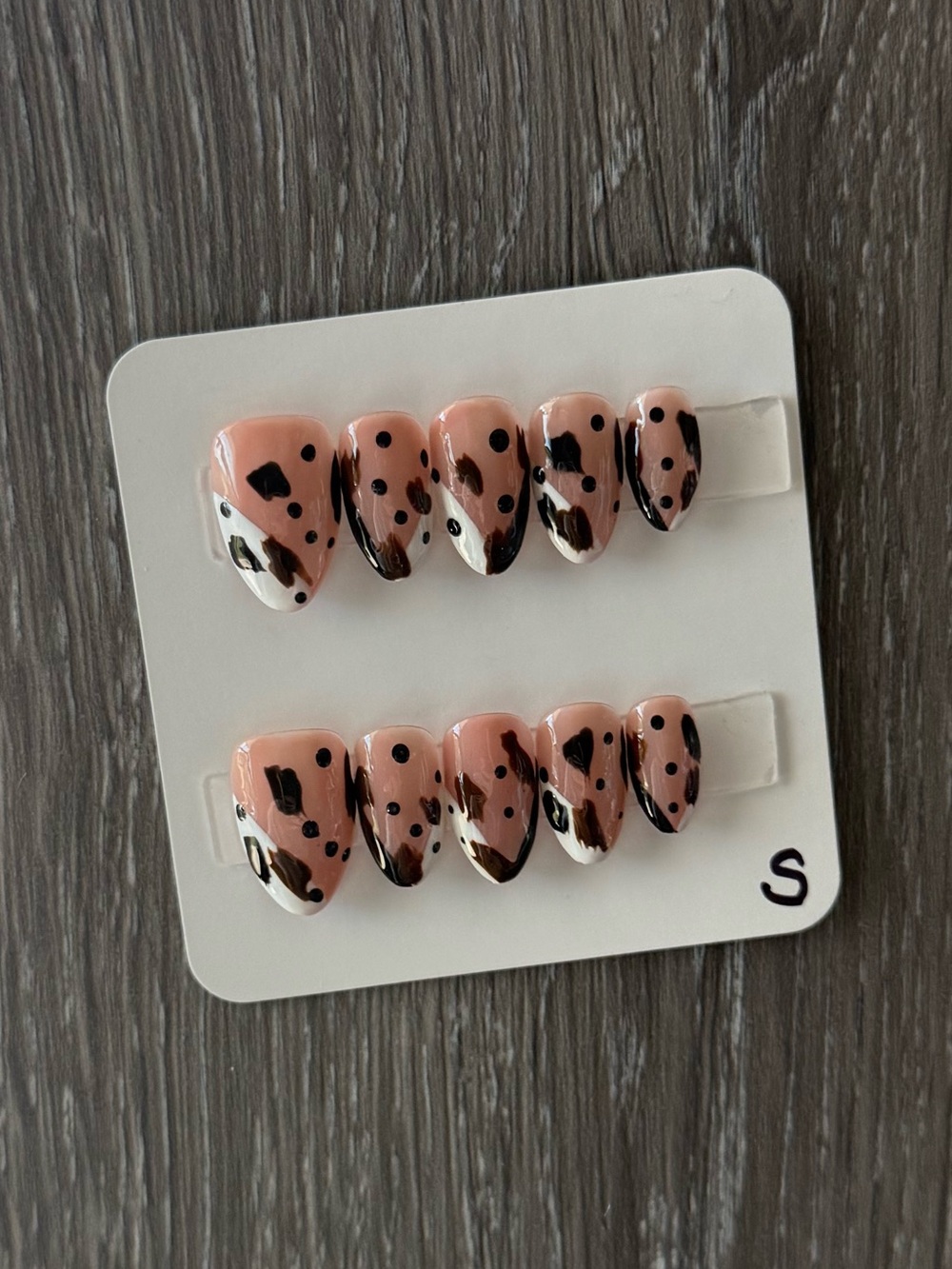 Nude Speckled Press-On Nails with Black and White Accents